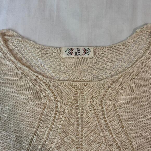 cream knit lightweight sweater boho cottagecore minimalist neutral top - Picture 5 of 6